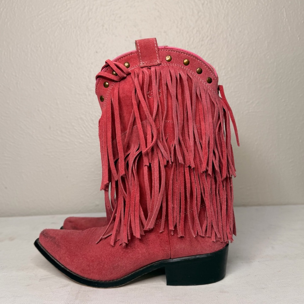 Shyanne pink suede fringe western boots